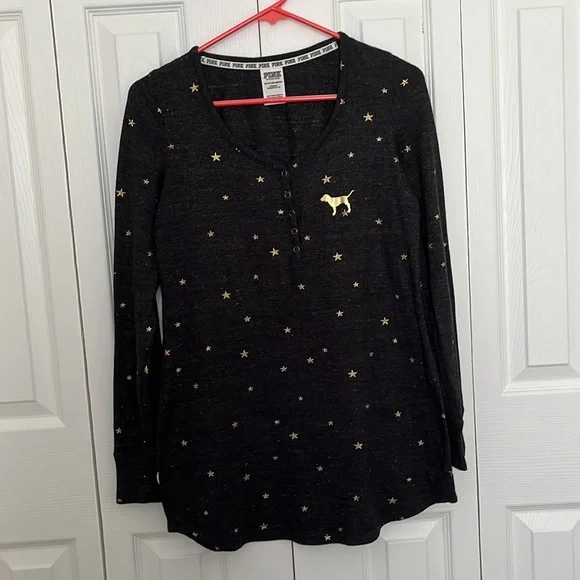 victoria's secret pink i've been good gray nightgown gold stars print Sz XS - Picture 3 of 8